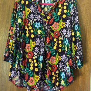 Scarlett Purple and Yellow 3/4 Sleeve Notched Collar Blouse